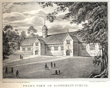 Front view of the original Blundell's School, 1831