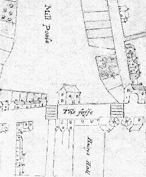 Detail from John Roope's 1619 map of Dartmouth showing Haley's Hall