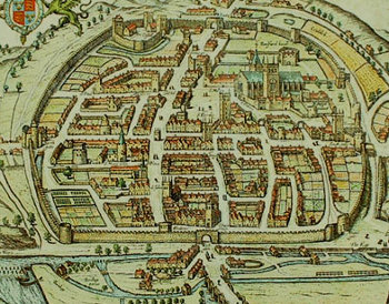 The walled city of Exeter in 1563