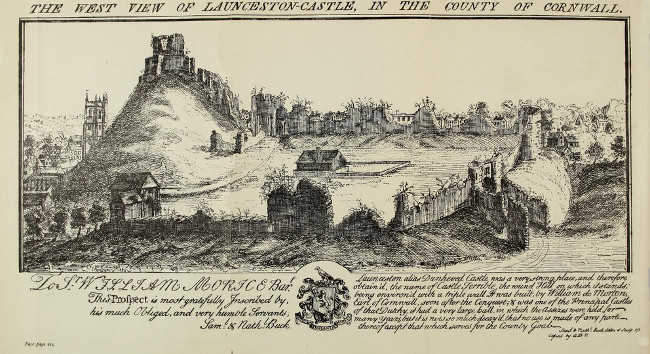 West View of Launceston Castle by Samuel and Nathaniel Buck, 1734