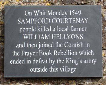 Plaque in Sampford Courtenay commemorating the Prayer Book Rebellion